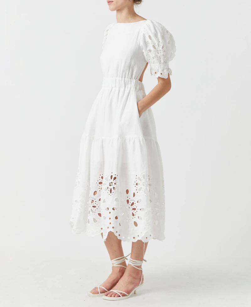 English Factory Women's Boat-Neck Linen Midi Dress