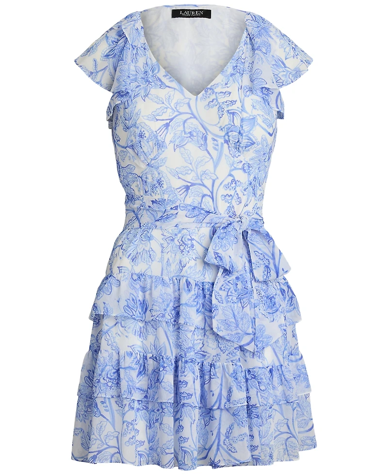 Lauren Ralph Women's Floral Crinkle Georgette Tiered Dress