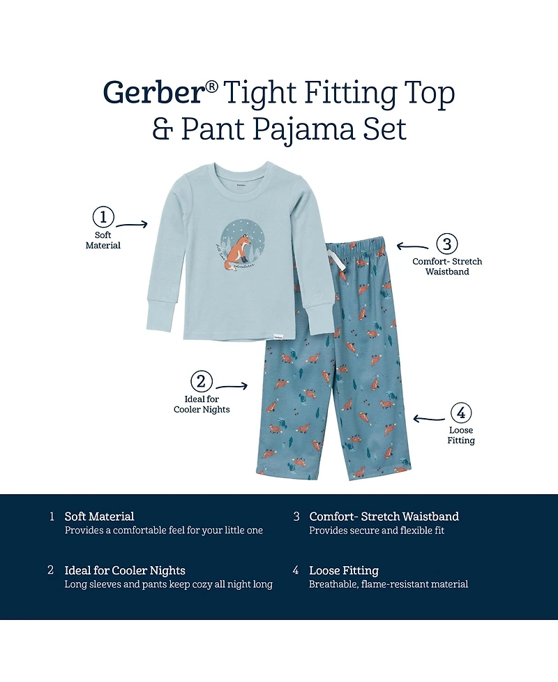 Gerber Toddler Boys 2-Piece Pajama Long Sleeve Top and Pant Set