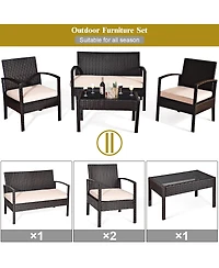 Gymax Piece Patio Rattan Set Sectional Sofa Glass Table w/ Cushions