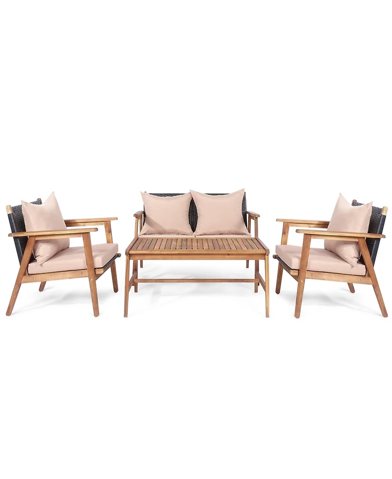 Gymax 4 Piece Patio Conversation Set Outdoor Furniture Set w/ Cushions & Wood Frame