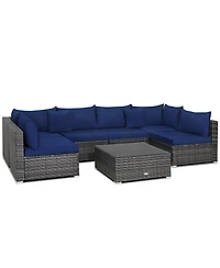 7PCS Patio Rattan Furniture Set Sectional Sofa Cushioned Garden