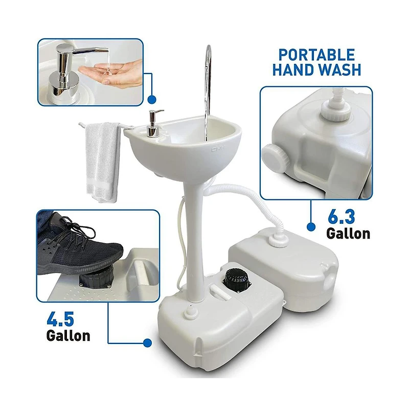 SereneLife Portable Handwash Sink with 24 Liter Waste Holding Tank, Basin Stand, and Rolling Wheels – Ideal for Indoor & Outdoor Use