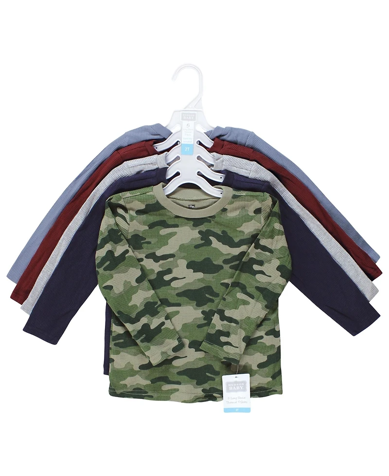 Hudson Baby Boys Thermal Long Sleeve Tees 5pk, Bear Tree, 12-18 Months