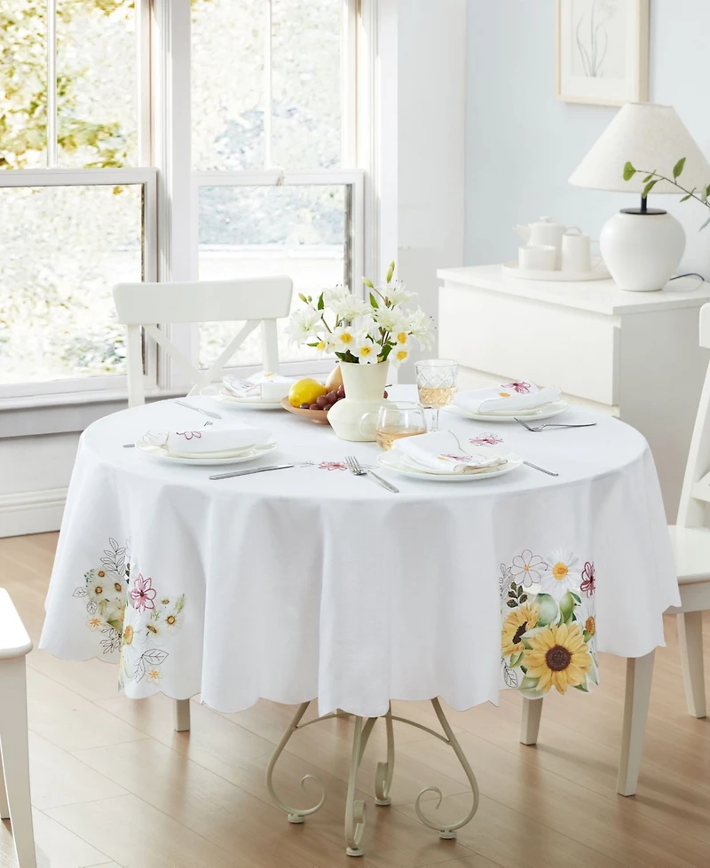 Elrene Sunflower and Daisies Cutwork Tablecloth