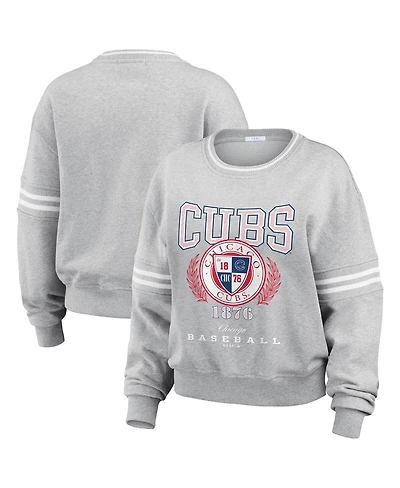 Wear by Erin Andrews Women's Heather Gray Chicago Cubs Domestic Crest Pullover Sweatshirt