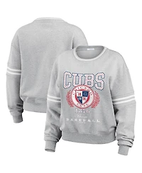 Wear by Erin Andrews Women's Heather Gray Chicago Cubs Domestic Crest Pullover Sweatshirt