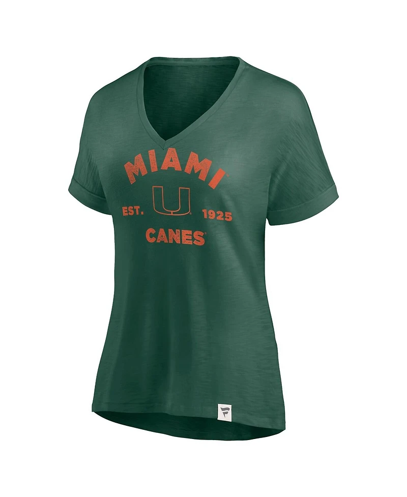 Fanatics Women's Green Miami Hurricanes True Classics Slub Flowy V-neck T-Shirt