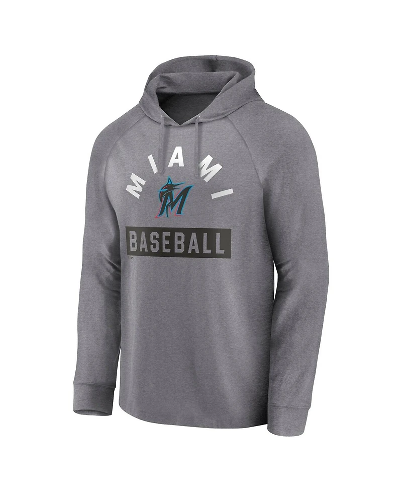 Fanatics Men's Gray Miami Marlins No Time Off Raglan Pullover Hoodie