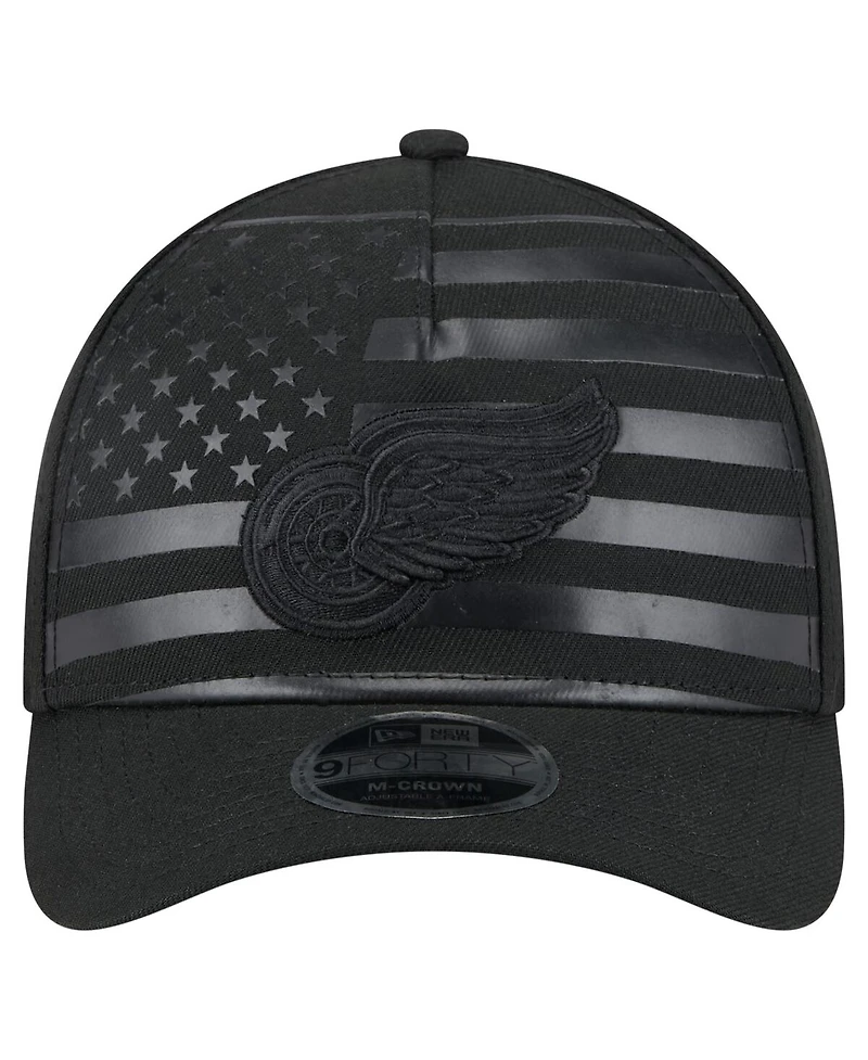 New Era Men's Black Detroit Red Wings Game Day Stealth Flag 9FORTY A-Frame Adjustable Hat