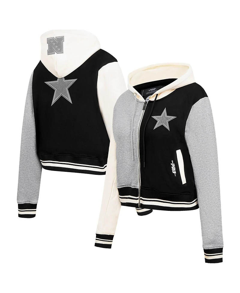 Pro Standard Women's Gray Dallas Cowboys Reverse French Terry Color Block Full-Zip Hoodie