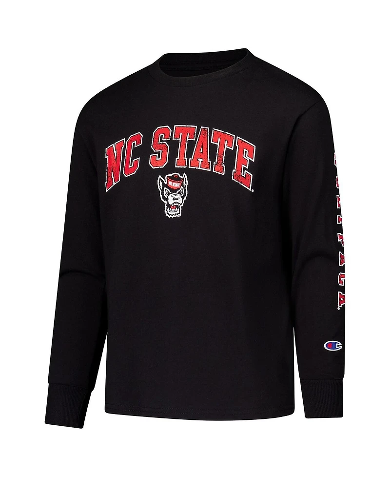 Champion Big Boys and Girls Black Nc State Wolfpack Distressed Arch Over Logo Long Sleeve T-Shirt