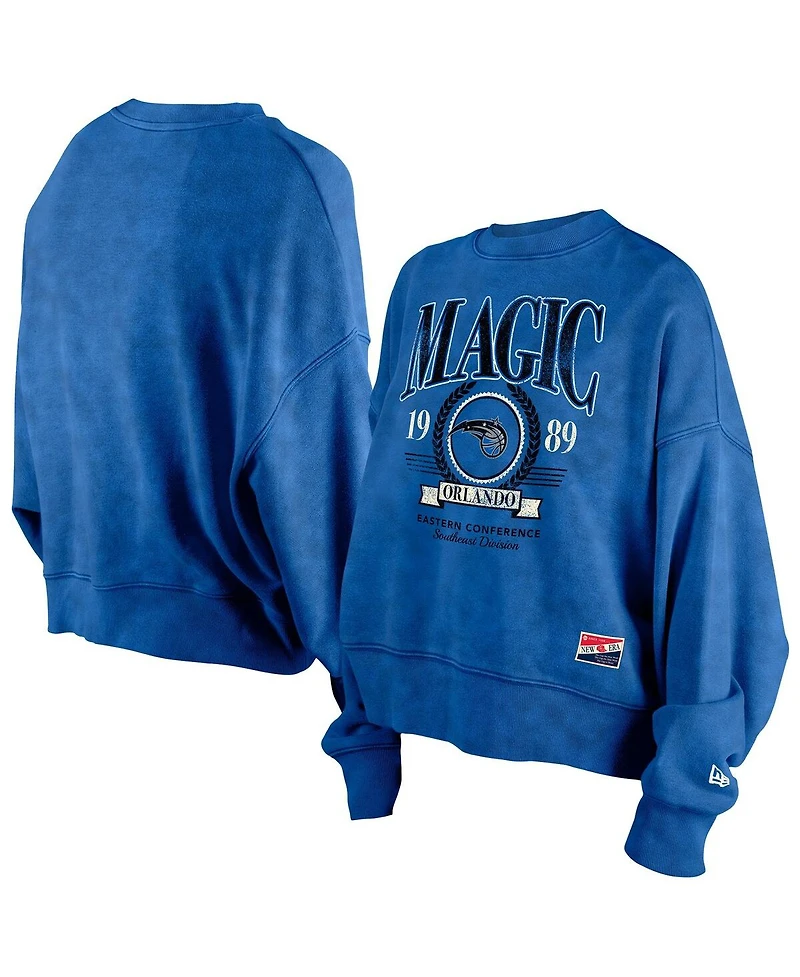 New Era Women's Blue Orlando Magic Hardwood Classics Enzyme Wash Oversized Boxy Pullover Sweatshirt