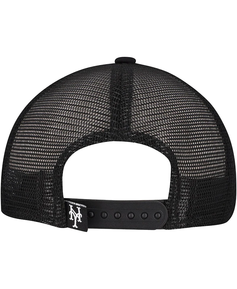 New Era Men's Black New York Mets Retro Bold A-Frame Trucker 9FORTY Adjustable Hat