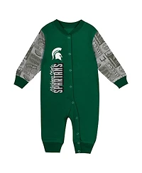 Outerstuff Baby Boys and Girls Green Michigan State Spartans Playbook Color Block Long Sleeve Coveralls