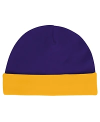 Outerstuff Baby Boys and Girls Lsu Tigers Dynamic Duo Bodysuit, Bib Cuffed Knit Hat Set