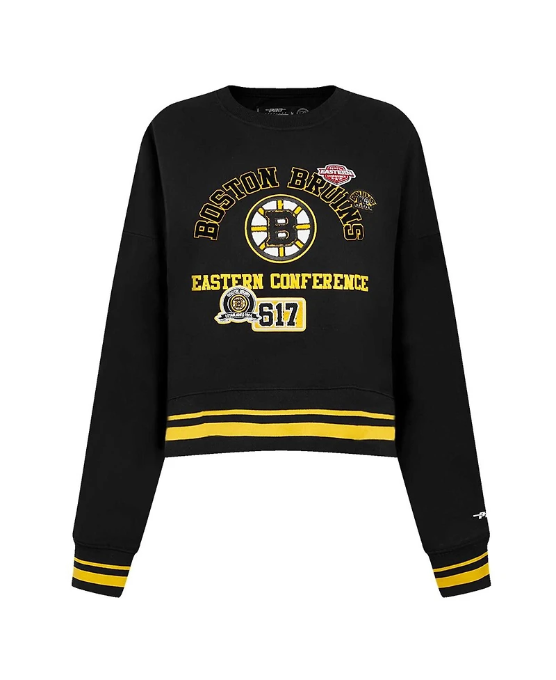 Pro Standard Women's Black Boston Bruins Area Code Cropped Pullover Sweatshirt