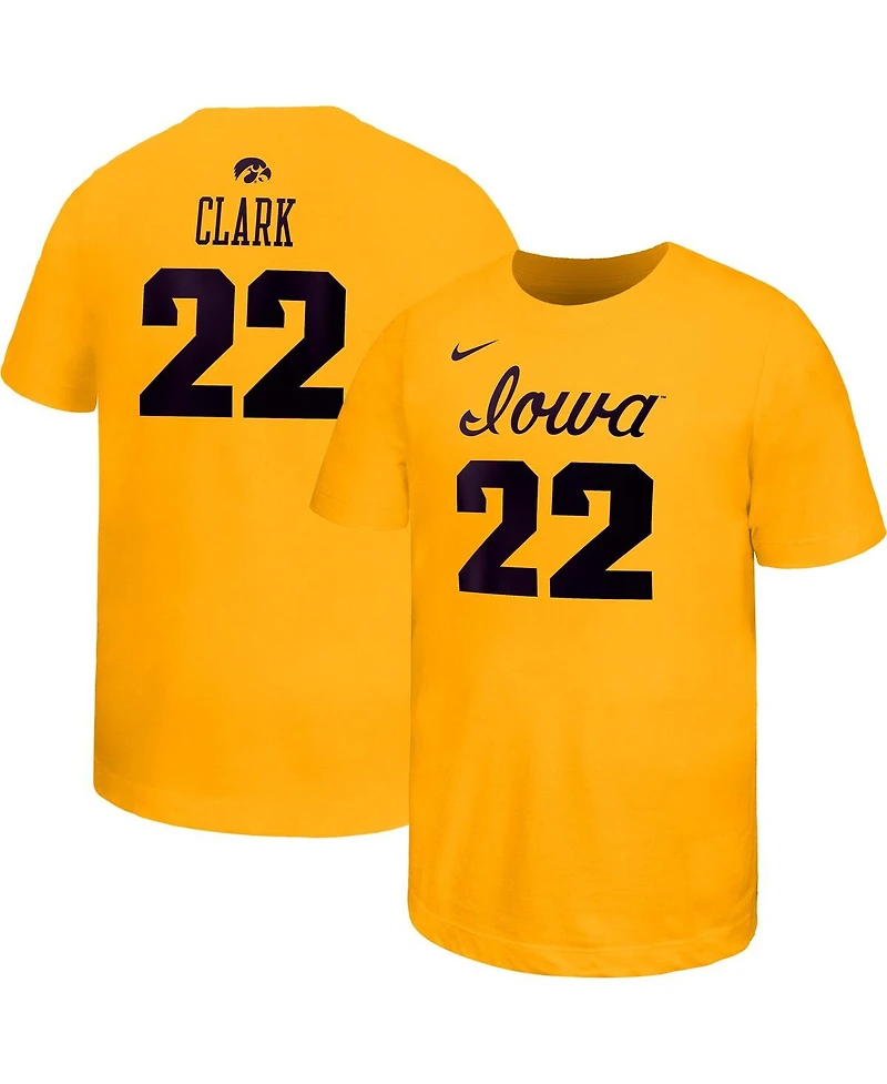 Nike Big Boys and Girls Caitlin Clark Gold Iowa Hawkeyes Retired Player Name Number Core T-Shirt