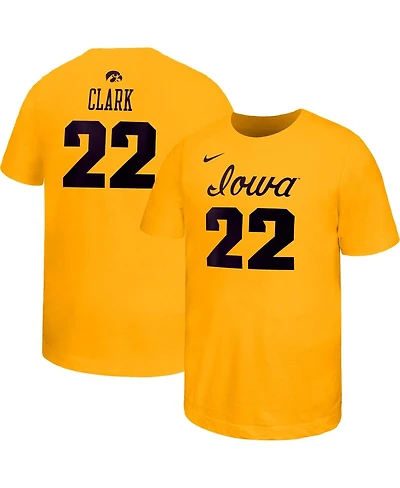Nike Big Boys and Girls Caitlin Clark Gold Iowa Hawkeyes Retired Player Name Number Core T-Shirt