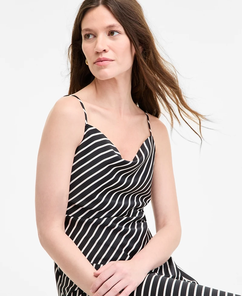 Bar Iii Women's Striped Satin Cowlneck Dress, Exclusively at Macy's
