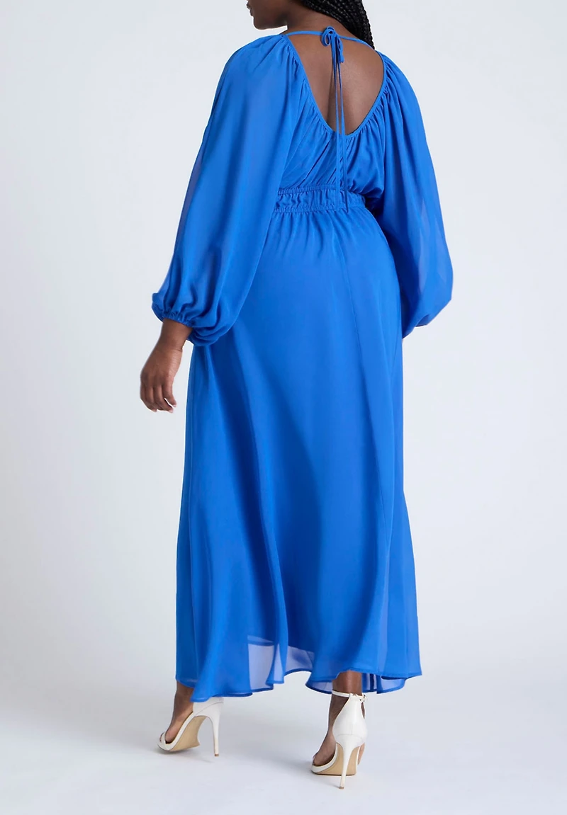 Eloquii Women's Plus Size Chiffon Balloon Sleeve Maxi Dress