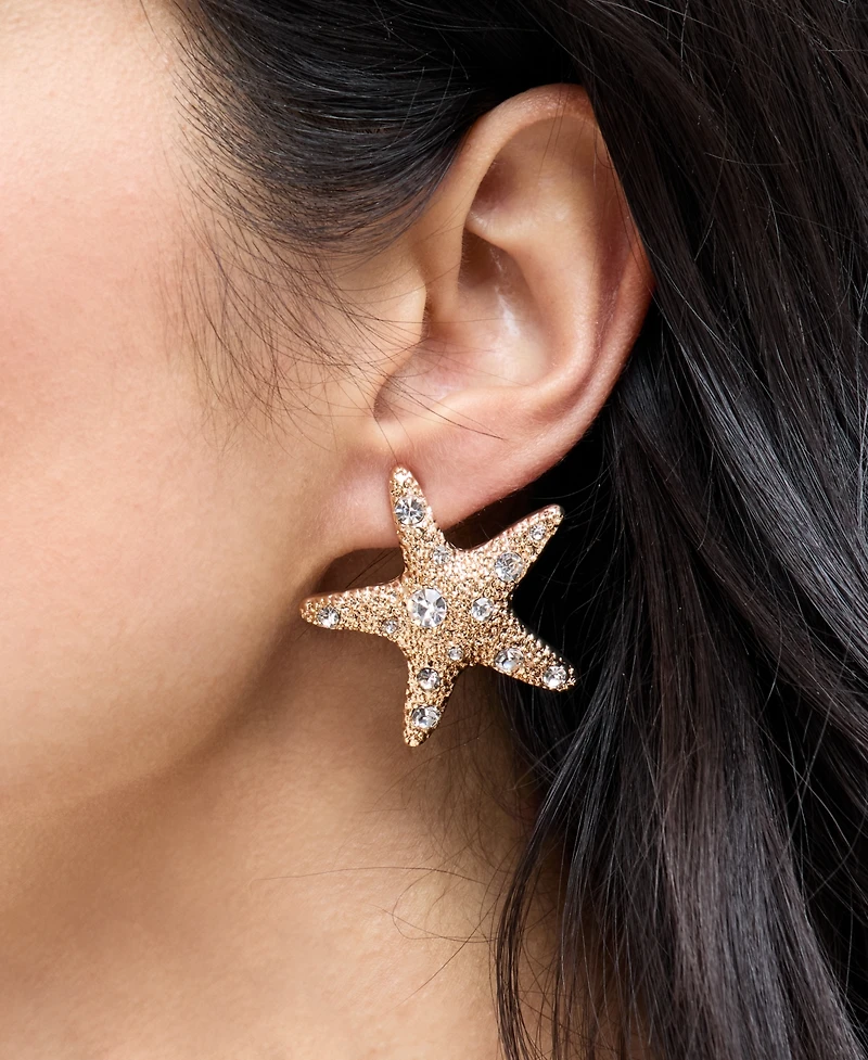 I.n.c. International Concepts Gold-Tone Crystal Starfish Statement Button Earrings, Exclusively at Macy's