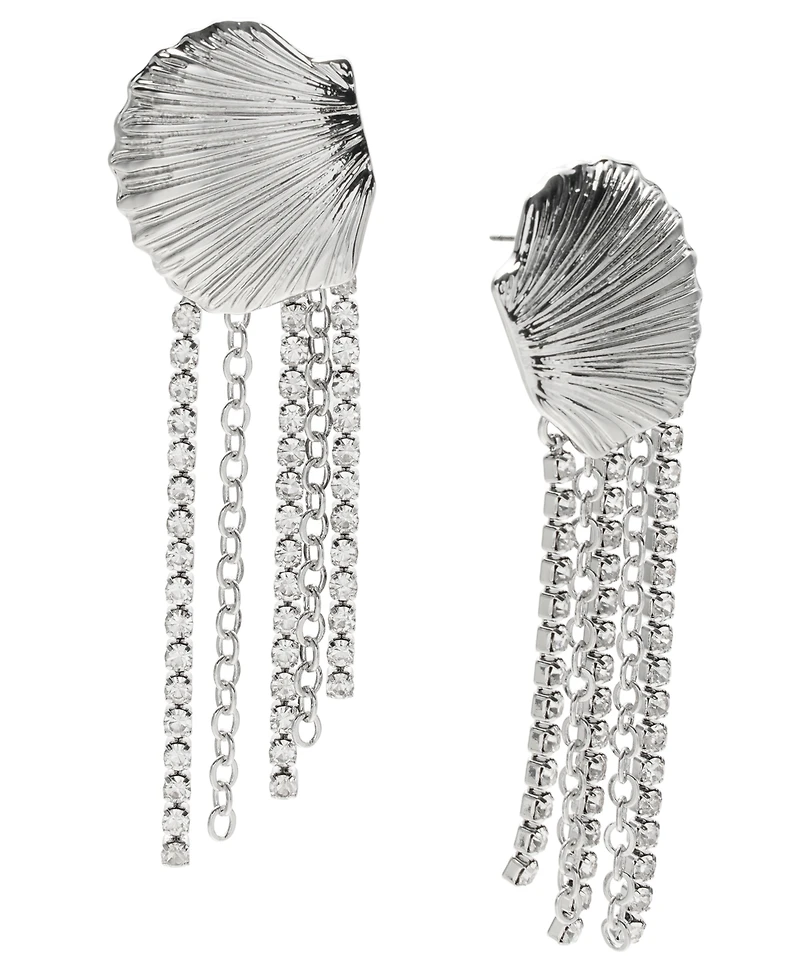 I.n.c. International Concepts Rhodium-Plated Shell & Rhinestone Fringe Statement Earrings, Exclusively at Macy's