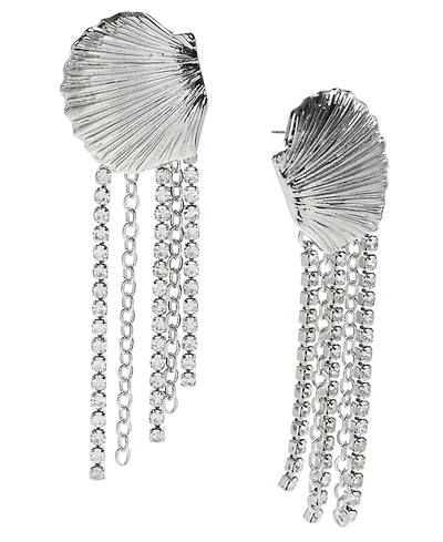 I.n.c. International Concepts Rhodium-Plated Shell & Rhinestone Fringe Statement Earrings, Exclusively at Macy's