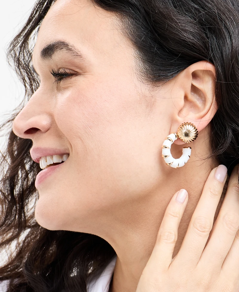 On 34th Gold-Tone 2-Pc. Set Paper-Wrapped Hoop & Textured Stud Earrings, Exclusively at Macy's