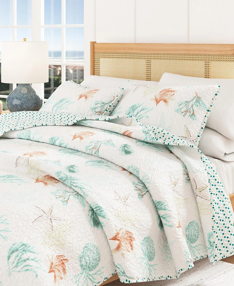 Linery & Co. Seashells & Stripes Microfiber Quilt Set With Shams