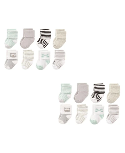 Luvable Friends Baby Boys Unisex Newborn Terry Socks, Owl 16-Piece, 0-6 Months