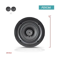 Pyle PDIC66 6.5" In-Wall/In-Ceiling 2-Way Stereo Speakers - Flush Mount, 200W, White, Pair