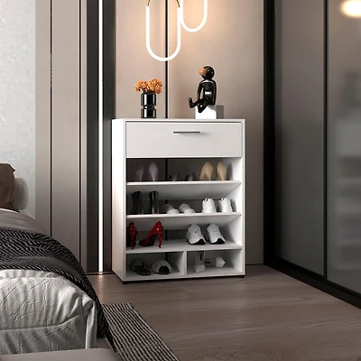 Kearns Shoe Rack, 1 Door, 4 Legs, 5 Shelves, White