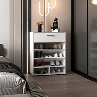 Kearns Shoe Rack, 1 Door, 4 Legs, 5 Shelves, White