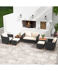 7 Pieces Patio Furniture Pe Rattan Sectional Sofa Set with Armchairs and Table