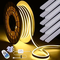 DELight 50FT Warm White Neon Rope Lights with 2" Plastic U Channel System 10PCS,Remote Control Ac 110V Waterproof Cuttable Del-D1M50W