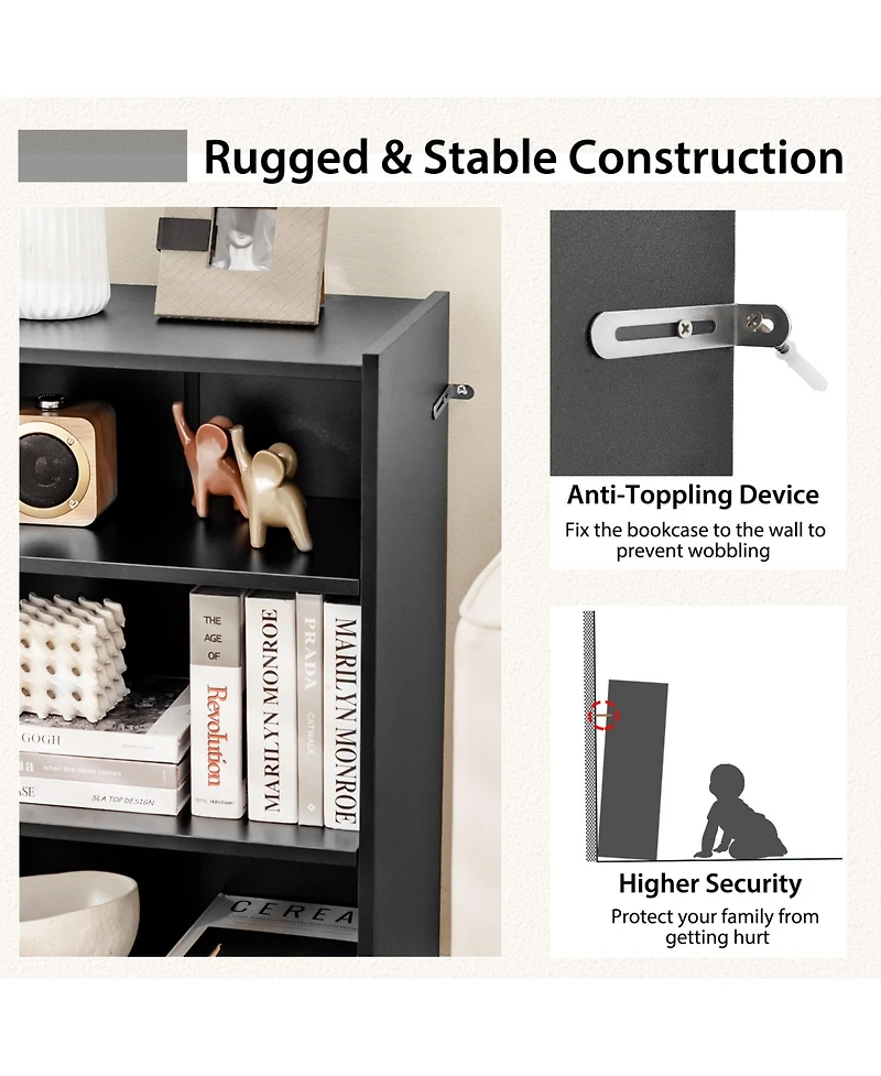 3-Tier Bookcase Open Display Rack Cabinet with Adjustable Shelves