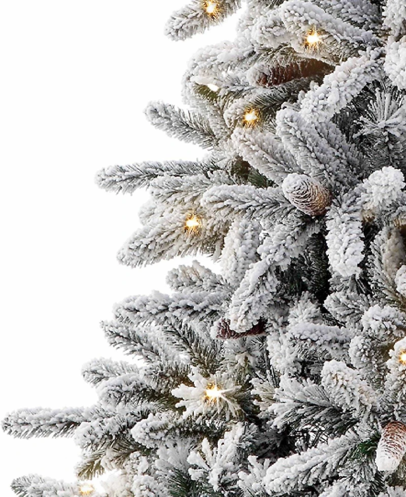 Puleo 6.5FT Pre-Lit Flocked Birmingham Fir Artificial Christmas Tree