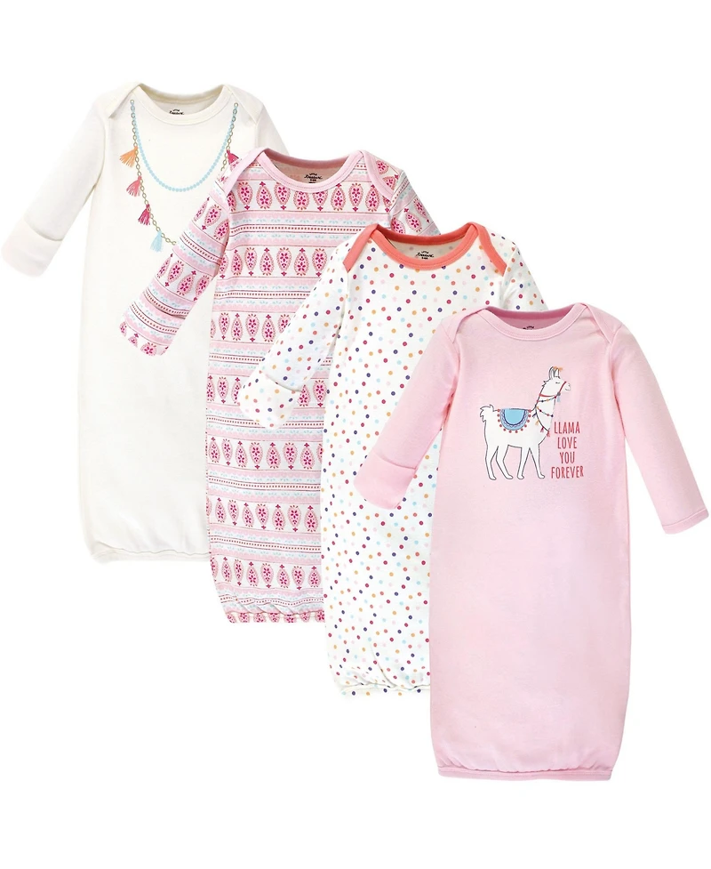 Little Treasure Baby Girls Cozy Interlock 4-Pack Gowns