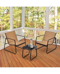 3 Pieces Patio Conversation Set Outdoor Metal Chair & Table Tempered Glass Top
