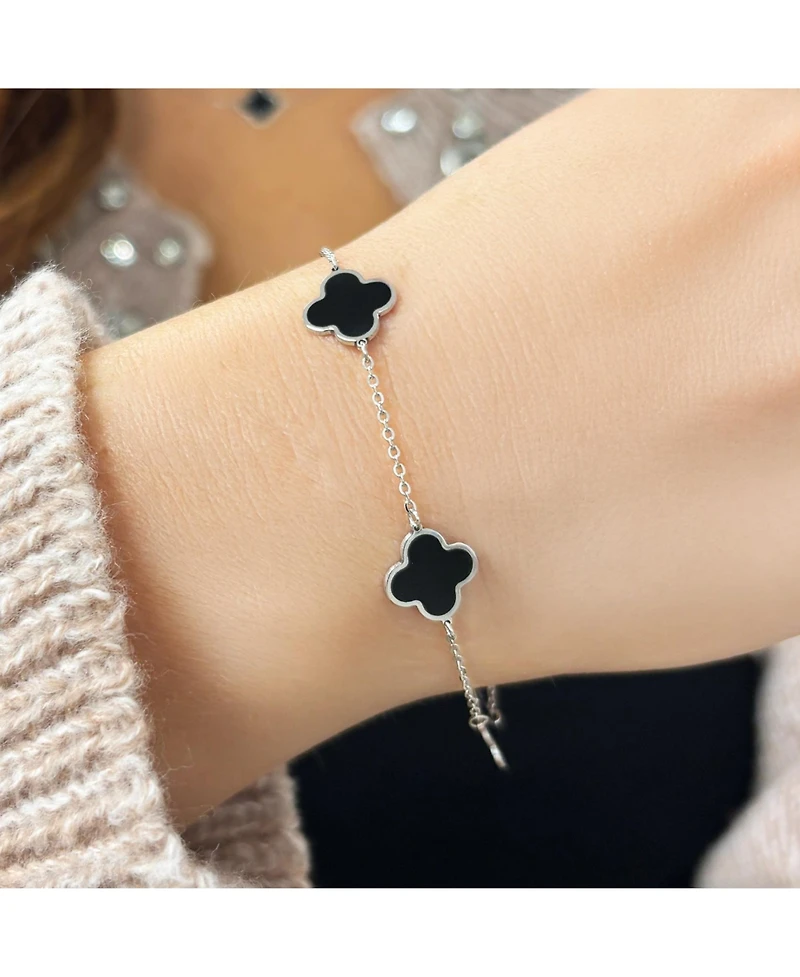 The Lovery Onyx Clover Bracelet 14K White Gold