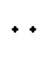 The Lovery Mini Onyx Clover Stud Earrings 14K White Gold