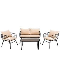 Gymax 4 Piece Steel Structure Outdoor Furniture Set Patio Conversation Set w/ Cushions