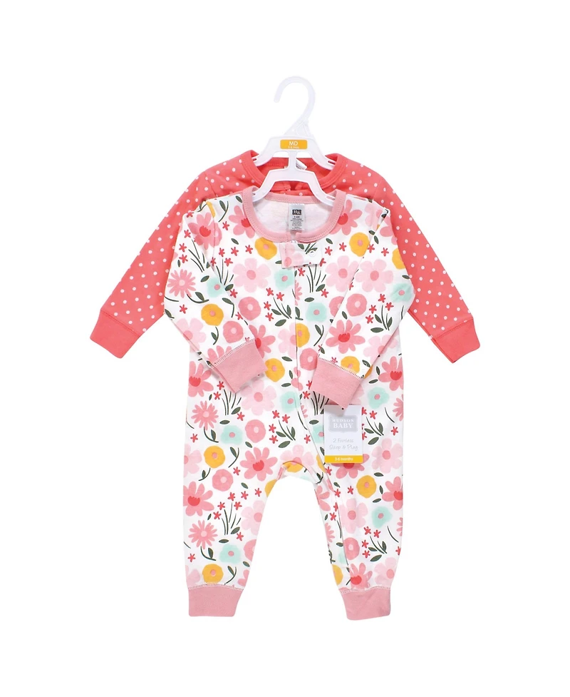 Hudson Baby Girls Cotton Snap Sleep and Play 2pk, Modern Pink Safari, 0-3 Months