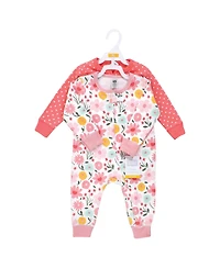Hudson Baby Girls Cotton Snap Sleep and Play 2pk, Modern Pink Safari, 0-3 Months