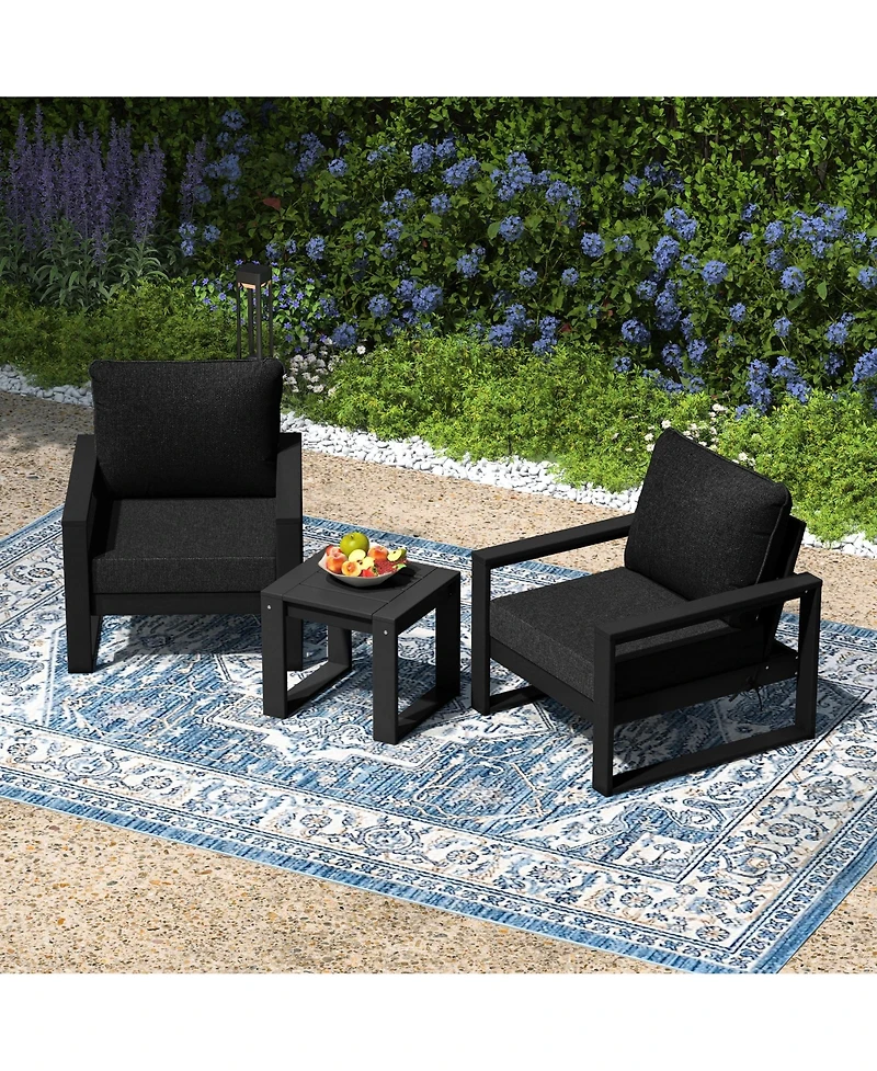 Outdoor Modern 3-Piece Hdpe Patio Sofa Set with Side Table
