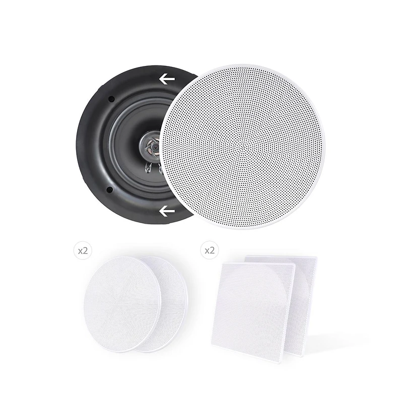Pyle PDIC86 8" In-Wall/In-Ceiling 2-Way Stereo Speakers - Flush Mount, 250W, White, Pair