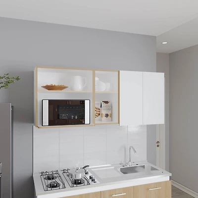 Sidman Wall Cabinet, 2 Doors, 4 Shelves, White / Natural Oak