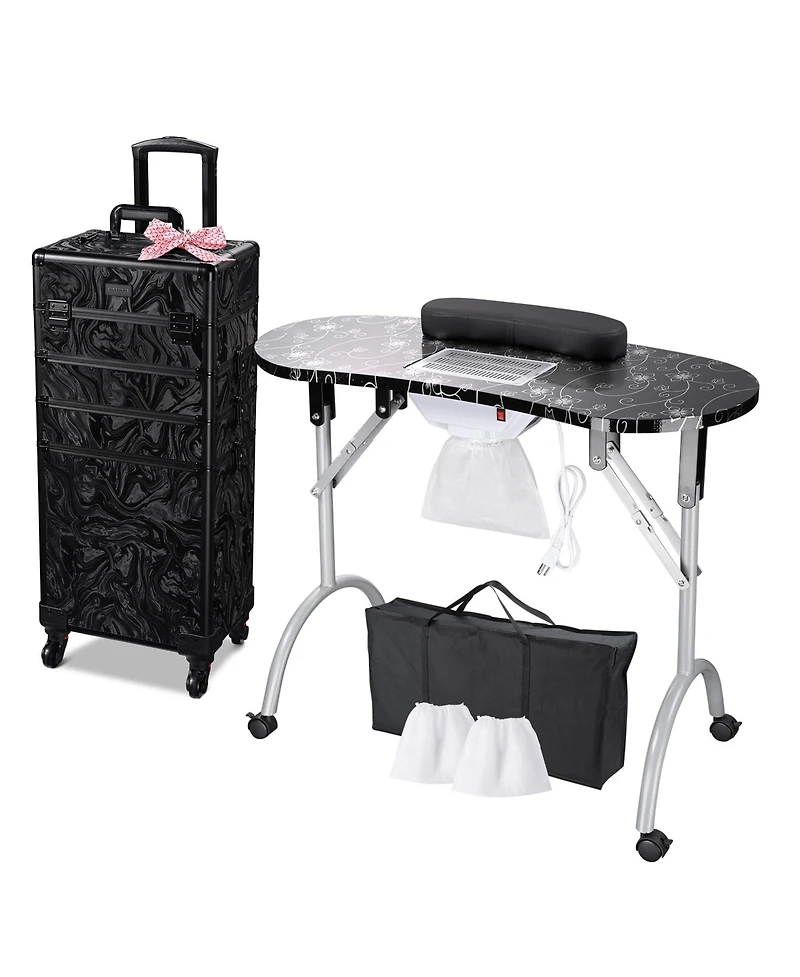 Byootique Folding Manicure Nail Table 4in1 Rolling Makeup Train Case Cb Dusk