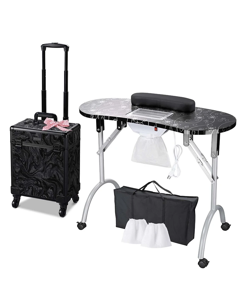 Byootique Manicure Table Nail Desk & Rolling Makeup Train Case Kit Salon Cb Dusk